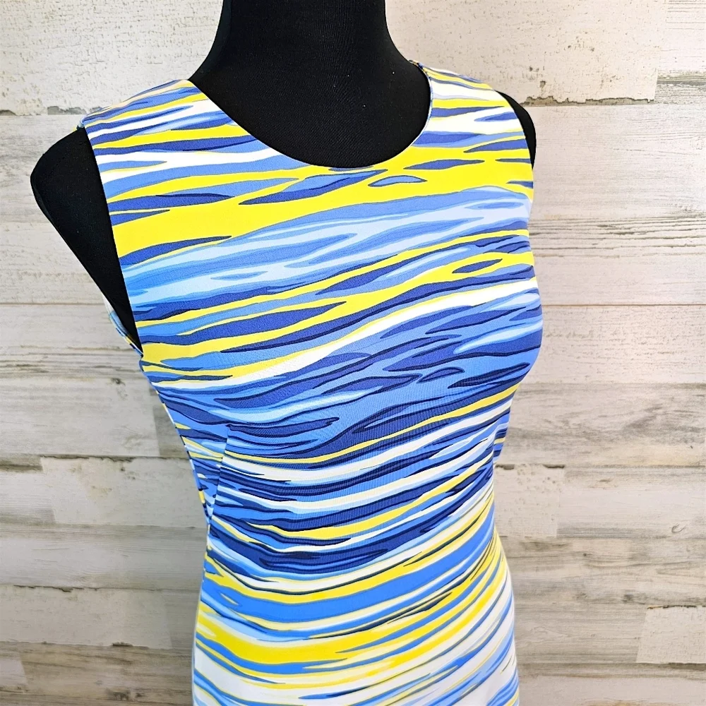 J. McLaughlin Sophia Catalina Cloth Sheath Dress XS Blue Sea Inspired Yachtcore